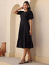 Black Rayon Solid A-line Dress