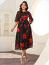 Black Georgette Floral Printed A-line Dress