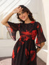Black Georgette Floral Printed A-line Dress