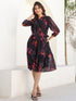 Black Georgette Floral Printed Tiered Dress