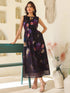 Black Georgette Floral Printed Gathered Dress