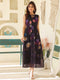 Black Georgette Floral Printed Gathered Dress