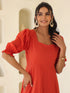 Rust Pure Cotton Solid A-line Dress