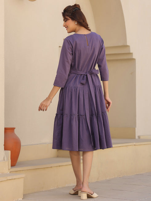 Lavender Pure Cotton Tiered Dress