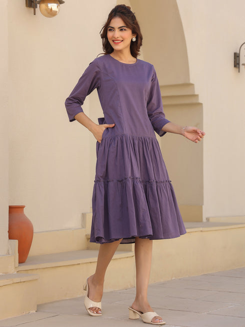 Lavender Pure Cotton Tiered Dress