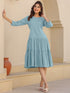 Light Blue Pure Cotton Solid Tiered Dress