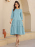 Light Blue Pure Cotton Solid Tiered Dress