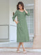 Green Cotton Solid Straight Dress