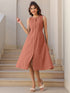 Rust Cotton Solid A-line Dress