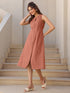 Rust Cotton Solid A-line Dress
