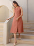 Rust Cotton Solid A-line Dress