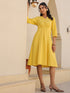 Yellow Cotton Solid A-line Dress