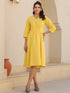 Yellow Cotton Solid A-line Dress