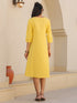Yellow Cotton Solid A-line Dress