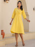 Yellow Cotton Solid A-line Dress