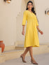 Yellow Cotton Solid A-line Dress