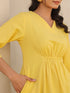 Yellow Cotton Solid A-line Dress