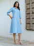 Light Blue Cotton Solid Button Down Shirt Style A-line Dress