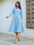 Light Blue Cotton Solid Button Down Shirt Style A-line Dress