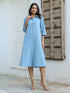 Light Blue Cotton Solid Button Down Shirt Style A-line Dress