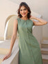 Green Cotton Solid A-line Dress