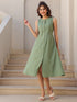 Green Cotton Solid A-line Dress