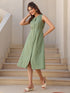 Green Cotton Solid A-line Dress