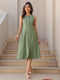 Green Cotton Solid A-line Dress