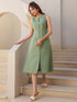 Green Cotton Solid A-line Dress
