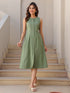 Green Cotton Solid A-line Dress