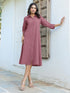 Mauve Cotton Solid A-line Dress