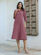 Mauve Cotton Solid A-line Dress