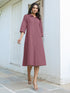 Mauve Cotton Solid A-line Dress