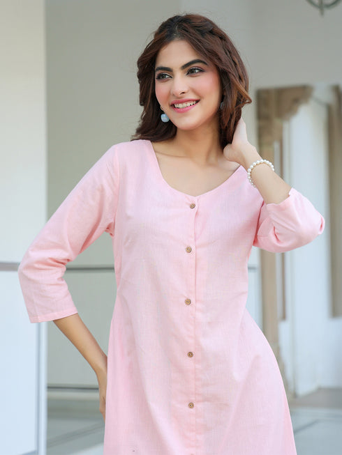 Pink Cotton Solid A-line Dress