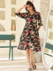 Black Rayon Floral Printed A-line Dress