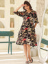 Black Rayon Floral Printed A-line Dress