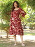 Maroon Rayon Floral Printed A-line Dress