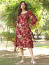 Maroon Rayon Floral Printed A-line Dress