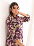 Janasya Women's Purple Rayon Floral Printed A-line Dress