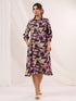 Janasya Women's Purple Rayon Floral Printed A-line Dress