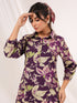 Janasya Women's Purple Rayon Floral Printed A-line Dress
