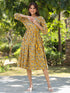 Yellow Pure Cotton Floral Printed A-line Dress