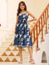 Indigo Pure Cotton Floral Printed Fit & Flare Dress