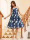 Indigo Pure Cotton Floral Printed Fit & Flare Dress
