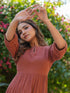 Rust Pure Cotton Solid Gathered Dress