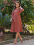 Rust Pure Cotton Solid Gathered Dress
