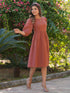 Rust Pure Cotton Solid Gathered Dress