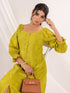 Janasya Women's Lime Green Pure Cotton Schiffli A-line Dress