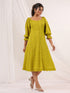 Janasya Women's Lime Green Pure Cotton Schiffli A-line Dress