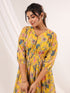 Janasya Women's Yellow Georgette Floral Printed A-line Dress